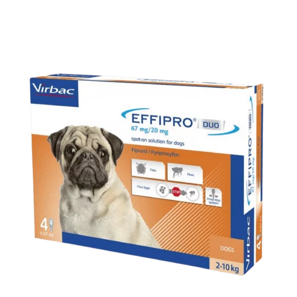 Virbac Effipro Duo® Against Fleas and Tick For Dogs 2-10kg 67/20 mg, 4 Pipettes