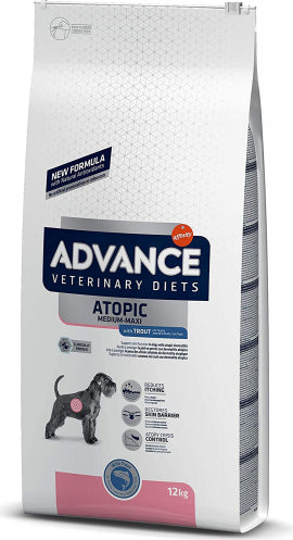 Advance Vet Dog Atopic Medium Maxi Sausā suņu barība dermatozes gadījumā ar foreli, 12kg