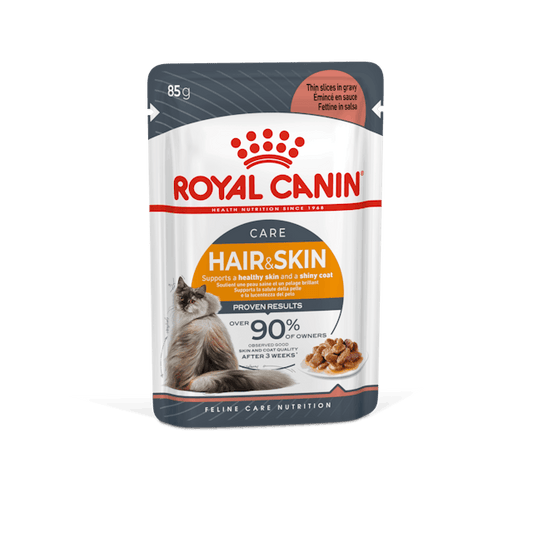 ROYAL CANIN® Hair & Skin Care Thin Slices In Gravy, Mitrā barība kaķiem ādai, spalvai, 85g