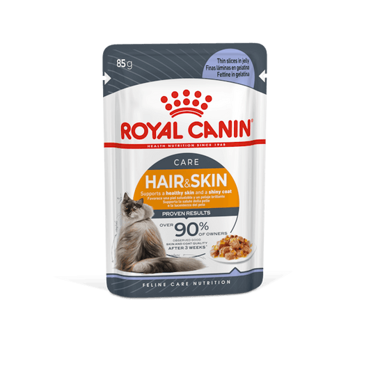 ROYAL CANIN® Hair & Skin Care Thin Slices In Jelly, Mitrā barība kaķiem ādai, spalvai, 85g