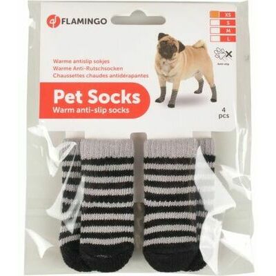 Flamingo Anti-Slip Socks for Dogs XS 39x28mm BLACK/GREY, 4 pcs