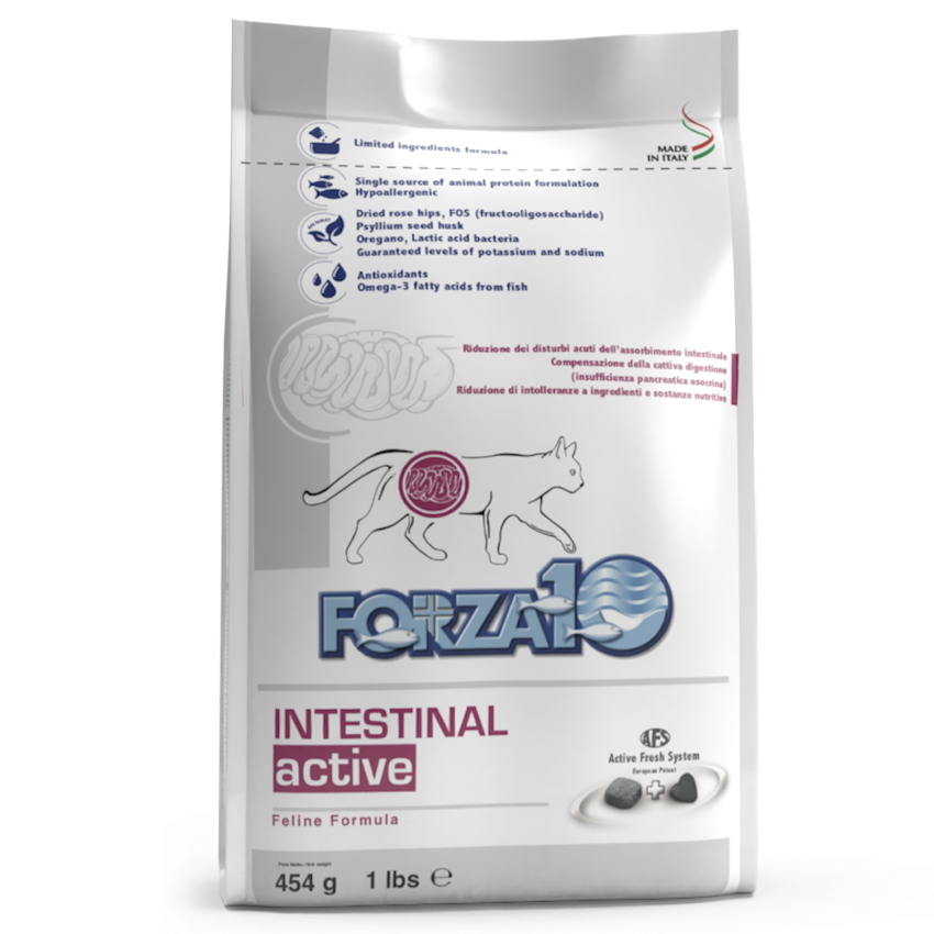 Forza10 Cat Intestinal Active Pilnvērtīga diētiskā barība kaķiem ar zivīm  gremošanas traktam, 1,5 kg 