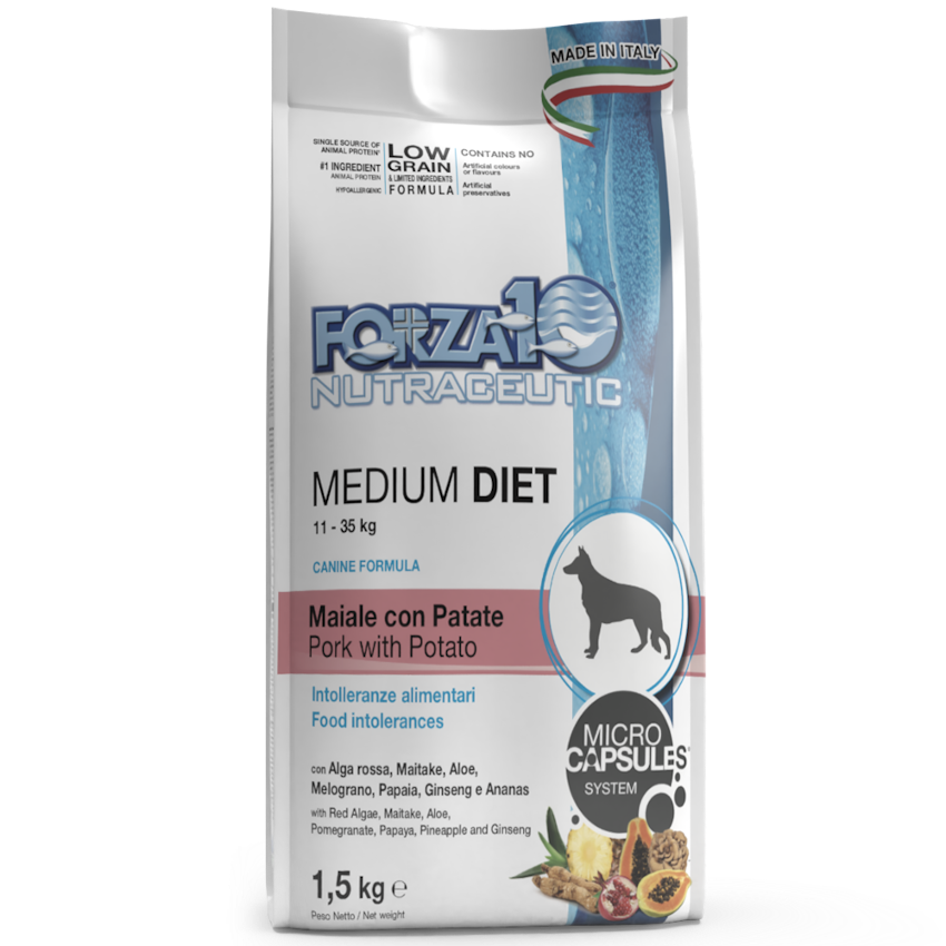 Forza10 Medium Diet ar cūkgaļu un kartupeļiem sausā barība suņiem, 12kg