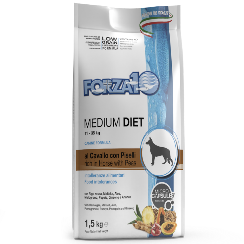 Forza10 Medium Adult Dog Diet Dry Food Rich in Horse with Peas, 12 kg