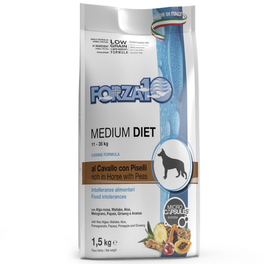 Forza10 Medium Adult Dog Diet Dry Food Rich in Horse with Peas, 12 kg