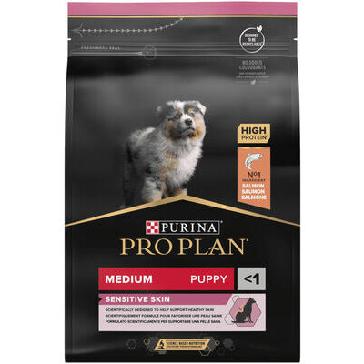 PRO PLAN® Medium Puppy Sensitive Skin Sausā barība vidēja izmēra kucēniem ar lasi, 12kg