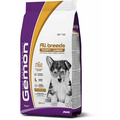 GEMON Dog ALL BREEDS Puppy & Junior with chicken & rice 3 kg - barība suņiem