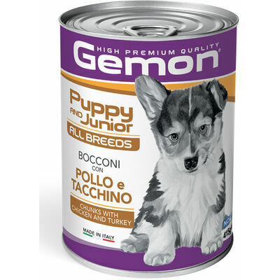 GEMON Dog chunkies Puppy&Junior with chicken & turkey 0.415 kg - konservi suņiem