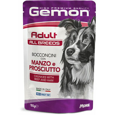 GEMON Dog pouches chunkies Adult Beef and Ham 100 g