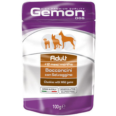 GEMON Dog pouches chunkies Adult with Wild Game 100 g