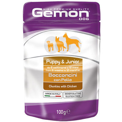 GEMON Dog pouches chunkies Puppy & Junior with chicken 100 g