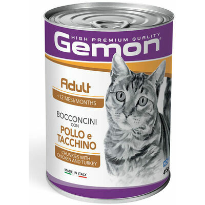 GEMON Wet Cat chunkies Adult with chicken & turkey 415 g - konservi kaķiem