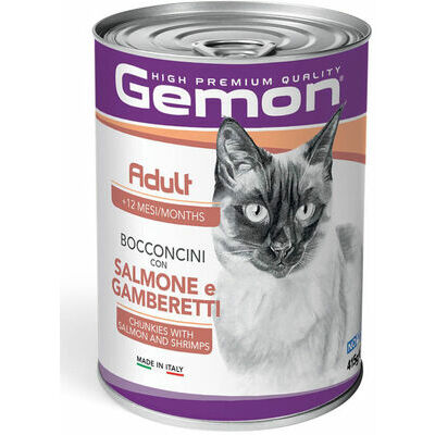 GEMON Wet Cat chunkies Adult with salmon&shrimps 415 g - konservi kaķiem