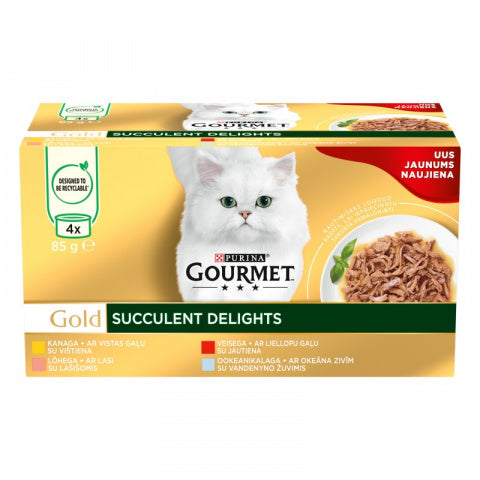 Purina GOURMET Gold Succulent Delights Mitrā barība kaķiem, izlase, 4*85g