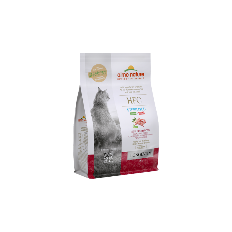 Almo Nature HFC Longevity Adult Trockenfutter für Katzen mit Schweinefleisch, 300 g