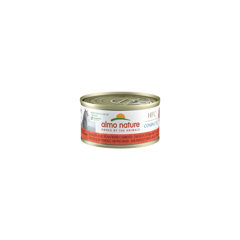 Almo Nature HFC COMPLETE Nourriture humide pour chats au saumon, thon et carottes, 70 g