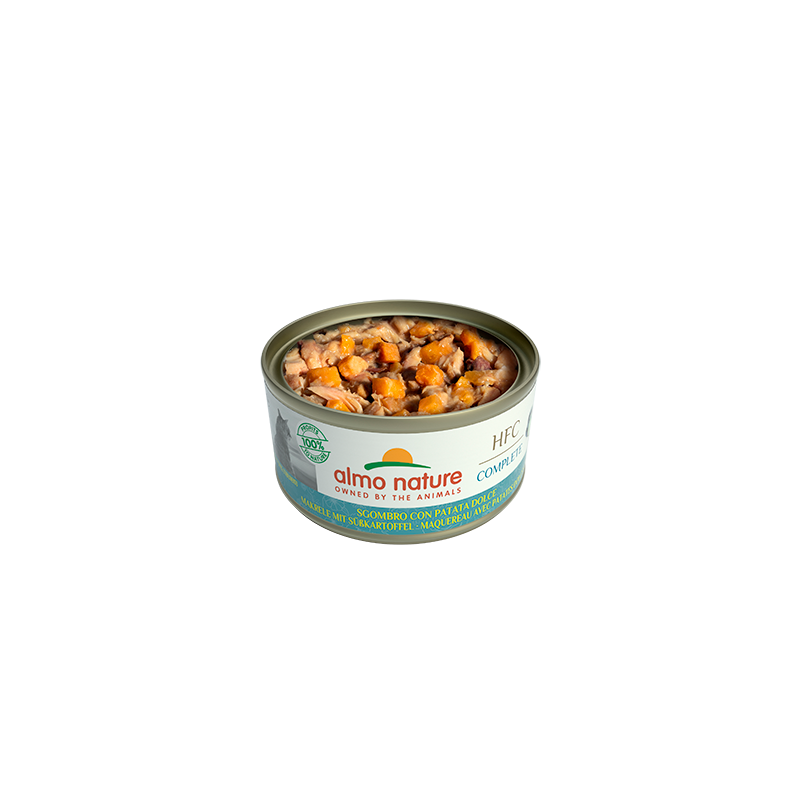 Almo Nature HFC COMPLETE Nourriture humide pour chat au maquereau et patates douces, 70 g