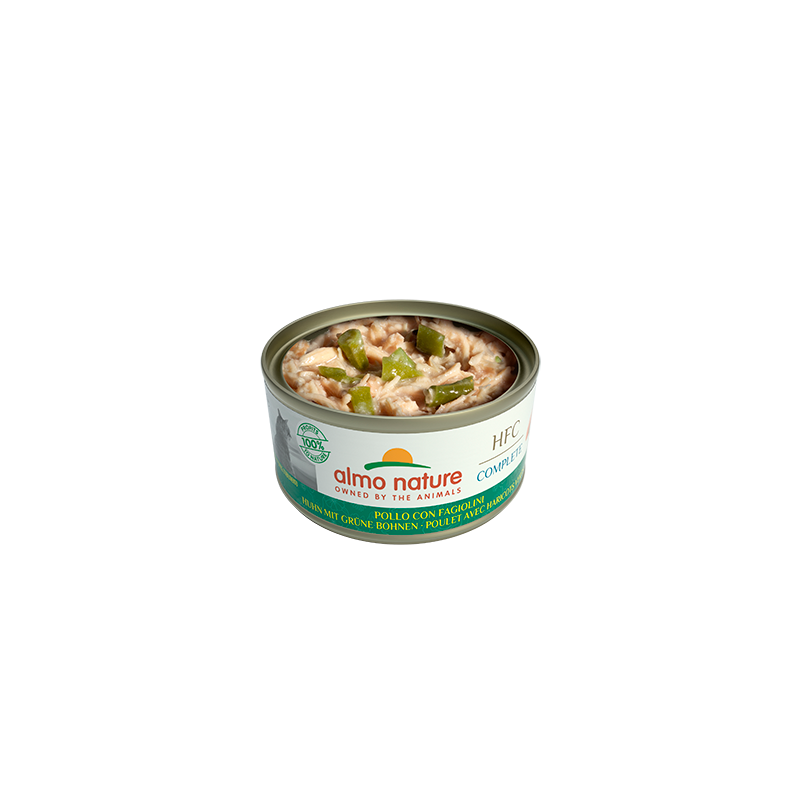 Almo Nature HFC COMPLETE Nourriture humide pour chat au poulet et haricots verts, 70 g