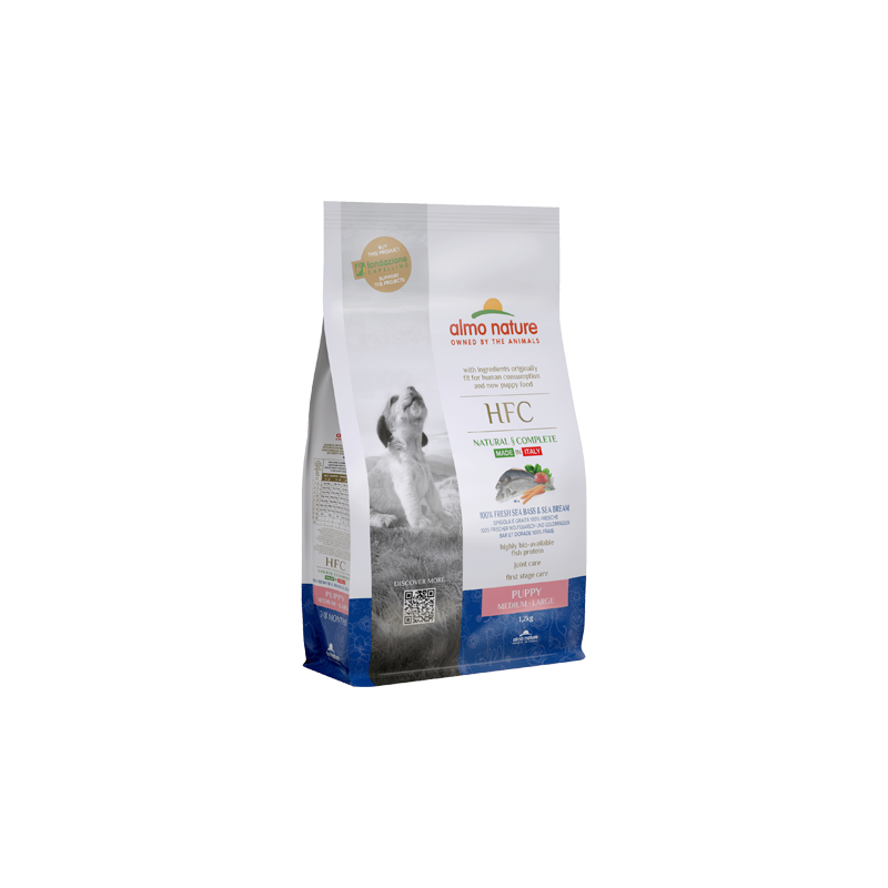 Almo Nature HFC Dry Dog Puppy Food with Sea Bass and Sea Bream, For M/L dogs, 1,2kg