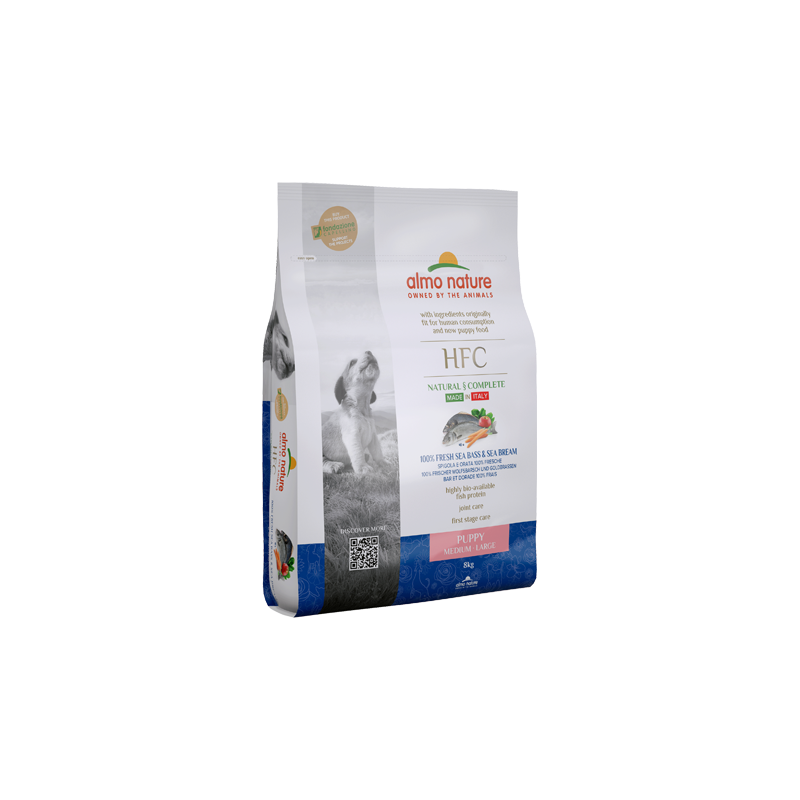 Almo Nature HFC Dry Dog Puppy Food with Sea Bass and Sea Bream, For M/L dogs, 8kg