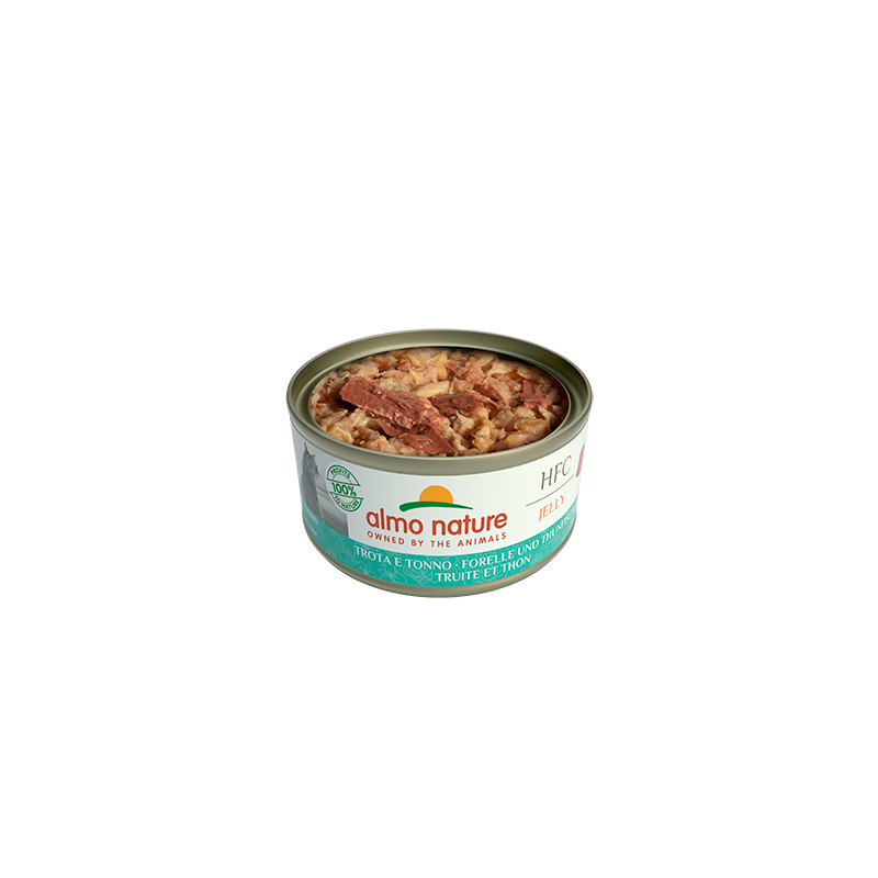 ALmo Nature HFC JELLY Mitrā barība kaķiem ar foreli un tunci želejā, 70g