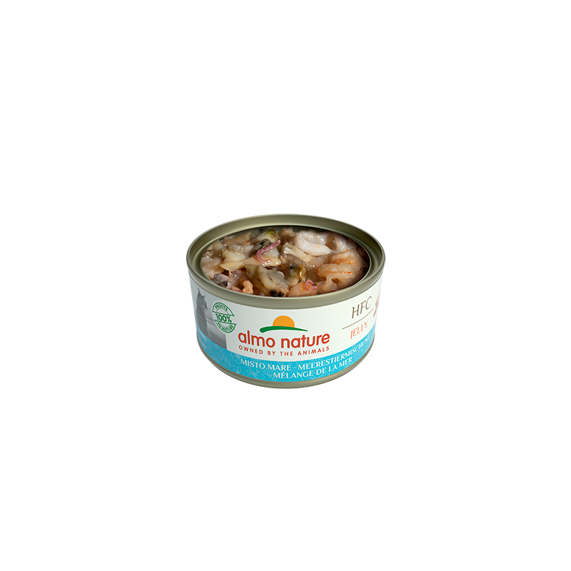 Almo Nature HFC JELLY Nourriture humide pour chats avec cocktail de fruits de mer en gelée, 70 g