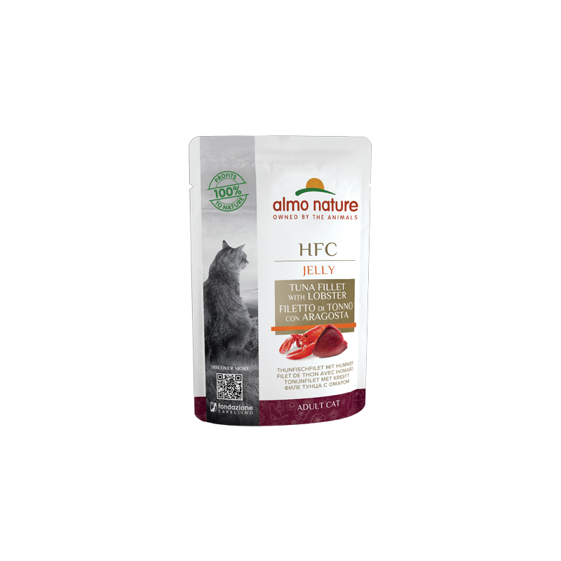 Almo Nature HFC JELLY Nourriture humide pour chat avec filet de thon et homard en gelée, 55 g