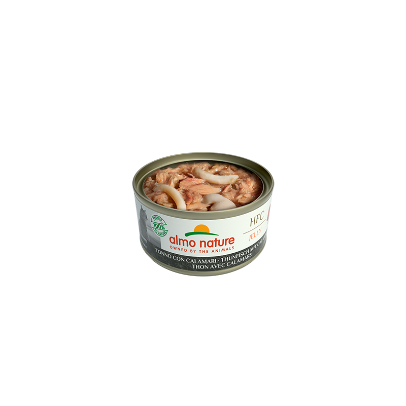 Almo Nature HFC JELLY Nourriture humide pour chat au thon et calamar en gelée, 70 g