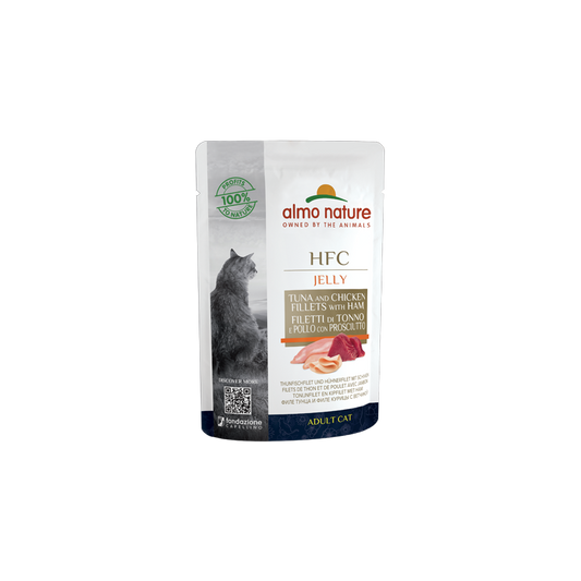Almo Nature HFC JELLY Wet Cat Food With Tuna, Chicken and Ham In Jelly , 55g