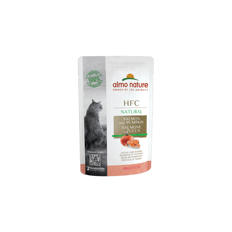 Almo Nature HFC Natural Mitrā barība kaķiem ar lasi un ķirbi, 55g