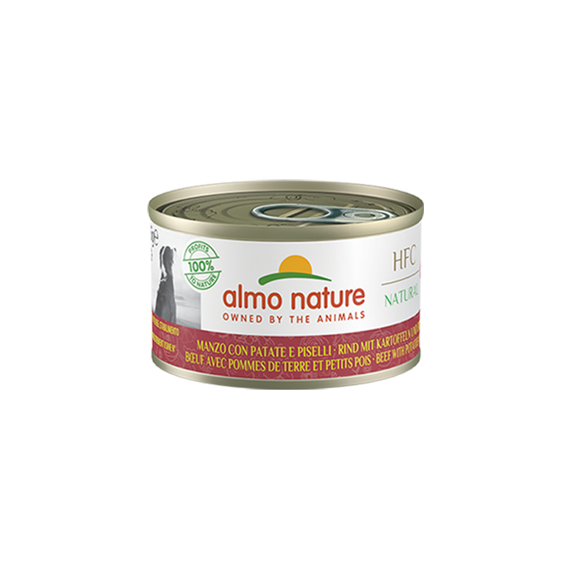 Almo Nature HFC Natürliches Dosenfutter für Hunde mit Rindfleisch, Kartoffeln und Erbsen, 95 g