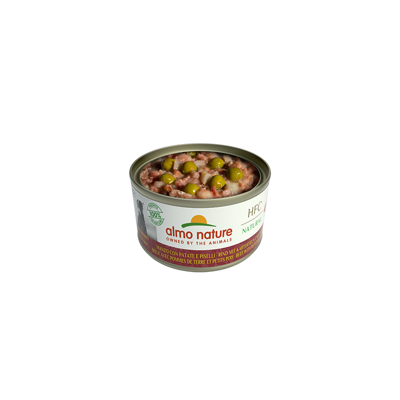 Almo Nature HFC Natürliches Dosenfutter für Hunde mit Rindfleisch, Kartoffeln und Erbsen, 95 g