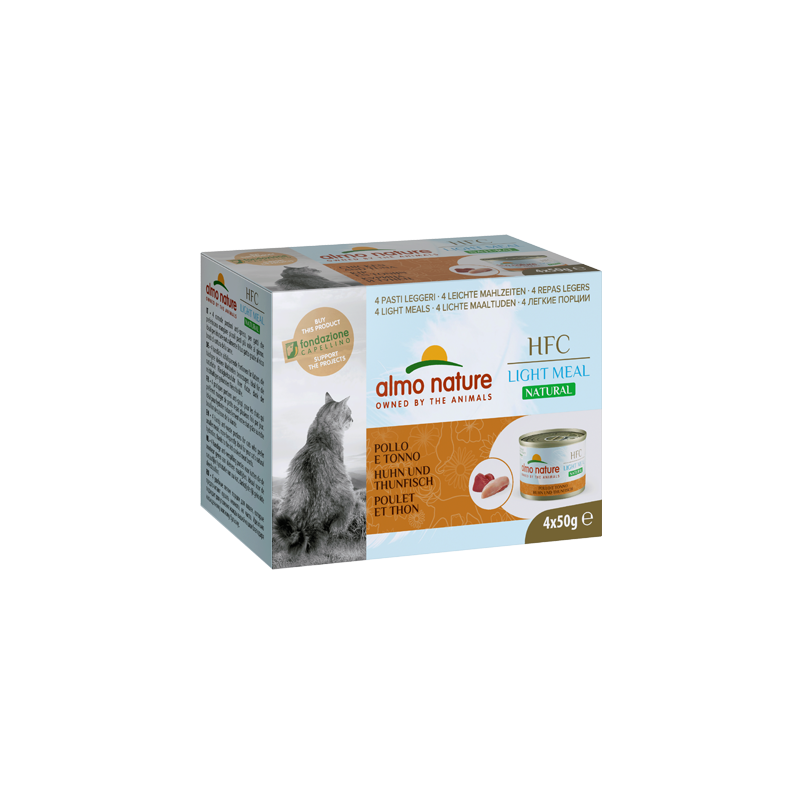 Almo Nature HFC Natural Light Meal Mega Pack Nourriture humide pour chat au poulet et au thon, 4 x 50 g