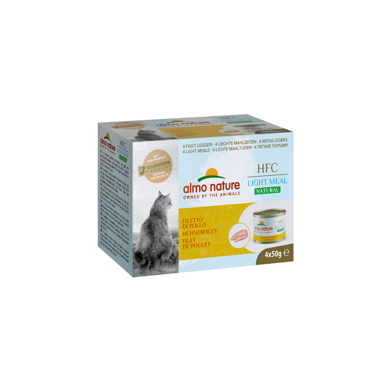 Almo Nature HFC Natural Light Meal Mega Pack Nourriture humide pour chat avec filet de poulet, 4 x 50 g