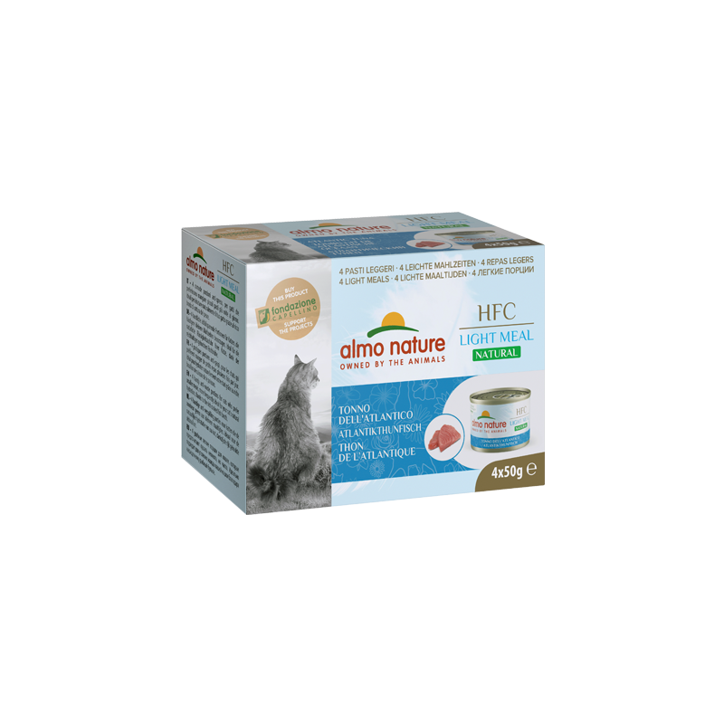 Almo Nature HFC Natural Light Meal Mega Pack Nourriture humide pour chat au thon de l'Atlantique, 4 x 50 g