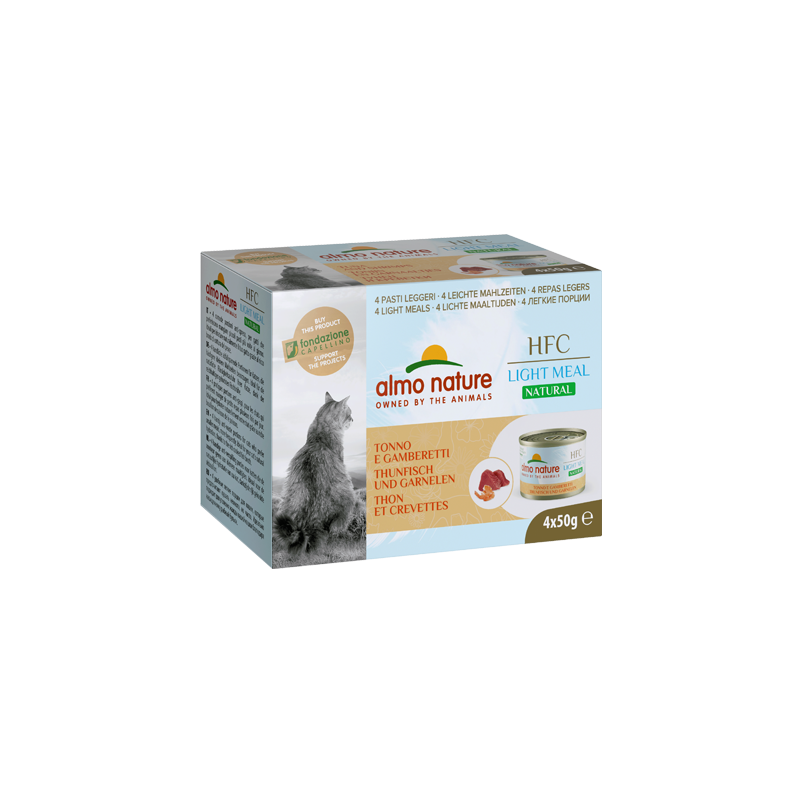 Almo Nature HFC Natural Light Meal Mega Pack Nourriture humide pour chat au thon et crevettes, 4 x 50 g