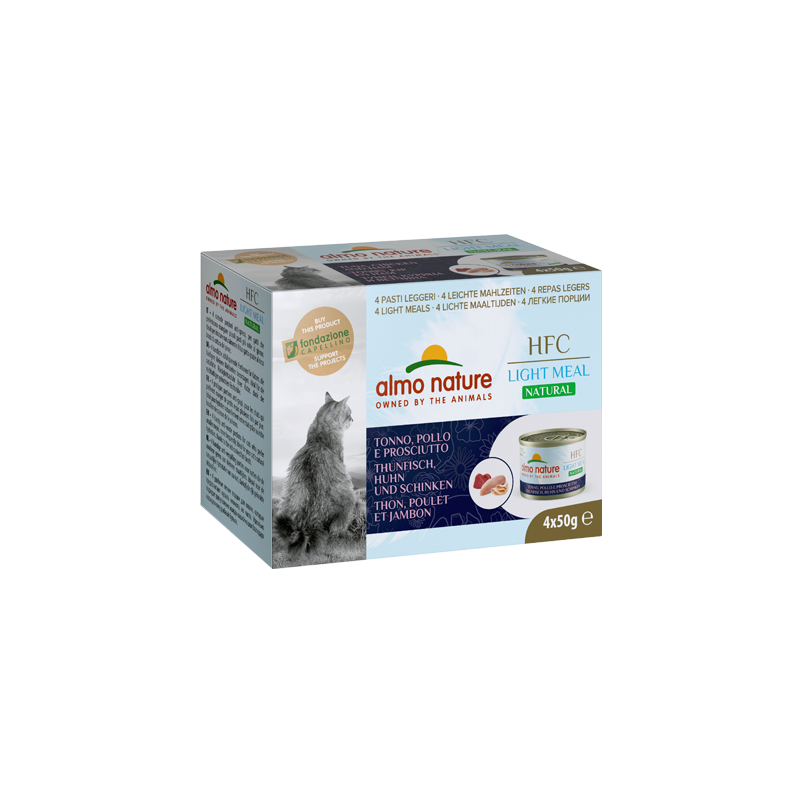 Almo Nature HFC Natural Light Meal Mega Pack Wet Cat Food With Tuna, Chicken and Ham, 4x50g