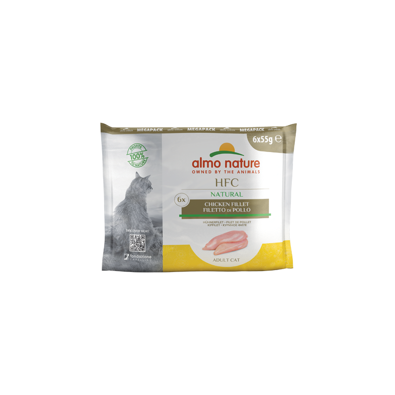 Almo Nature HFC Megapack de comida húmeda natural para gatos con filete de pollo, 6x55 g