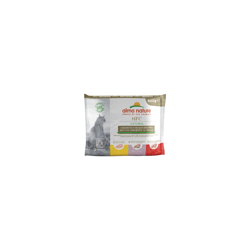 Almo Nature HFC Natural Mitrā barība kaķiem multipaka ar vistas garšu, 6x55g