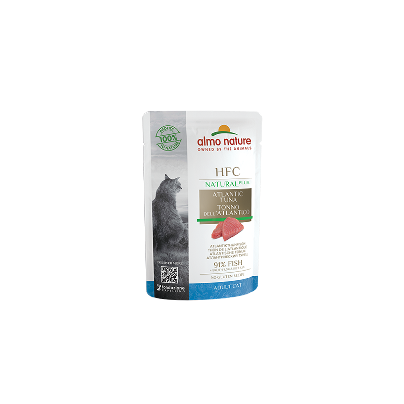 Almo Nature HCF Natural Plus Nourriture humide pour chats au thon de l'Atlantique 91%, 55g