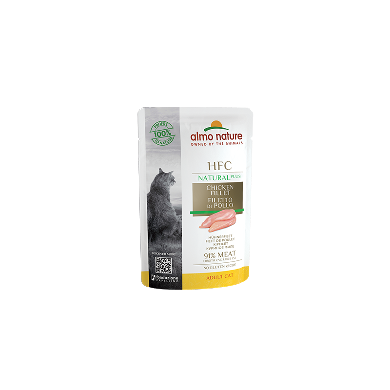 Almo Nature HCF Natural Plus Nourriture humide pour chat avec filet de poulet 91%, 55g