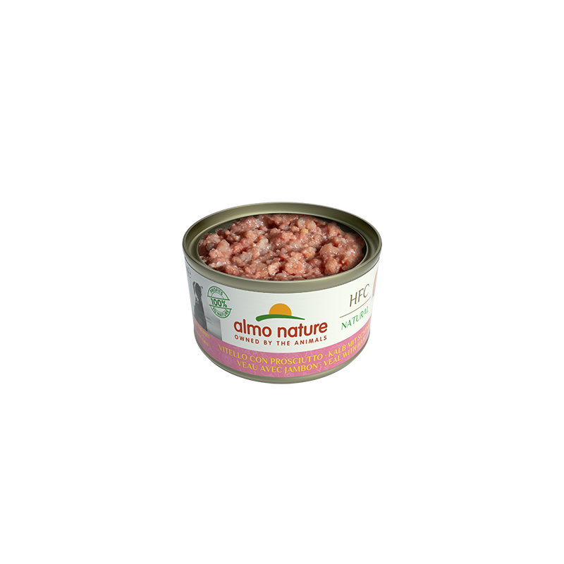 Almo Nature HFC natürliches Dosenfutter für Hunde mit Kalbfleisch mit Schinken, 95 g
