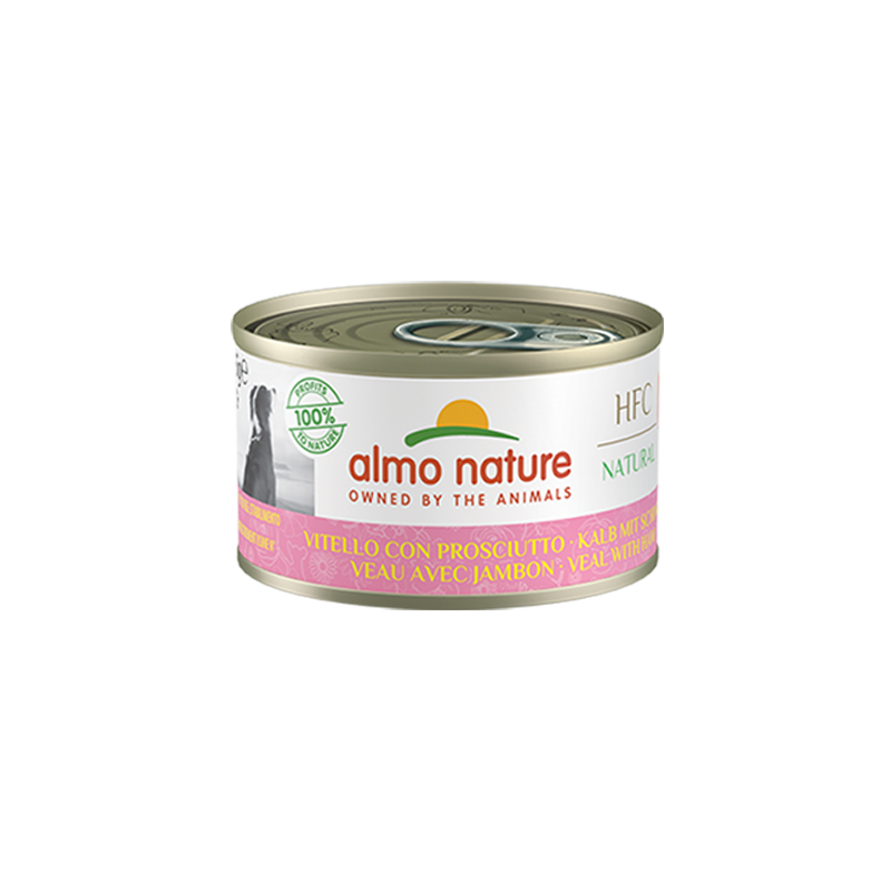 Almo Nature HFC natürliches Dosenfutter für Hunde mit Kalbfleisch mit Schinken, 95 g