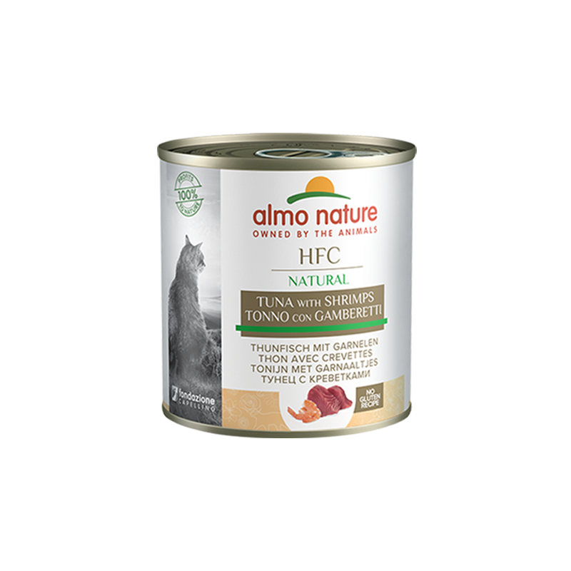 Almo Nature HFC Natural Mitrā barība kaķiem ar tunci un garnelēm, 280g