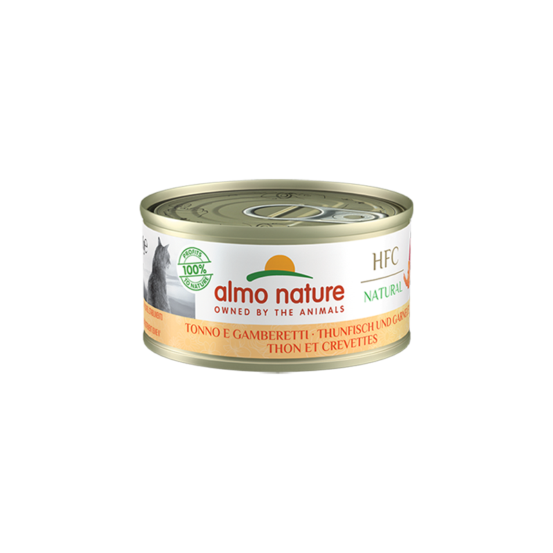 Almo Nature HFC NATURAL Wet Cat Food With Tuna and Prawns, 70g x 12
