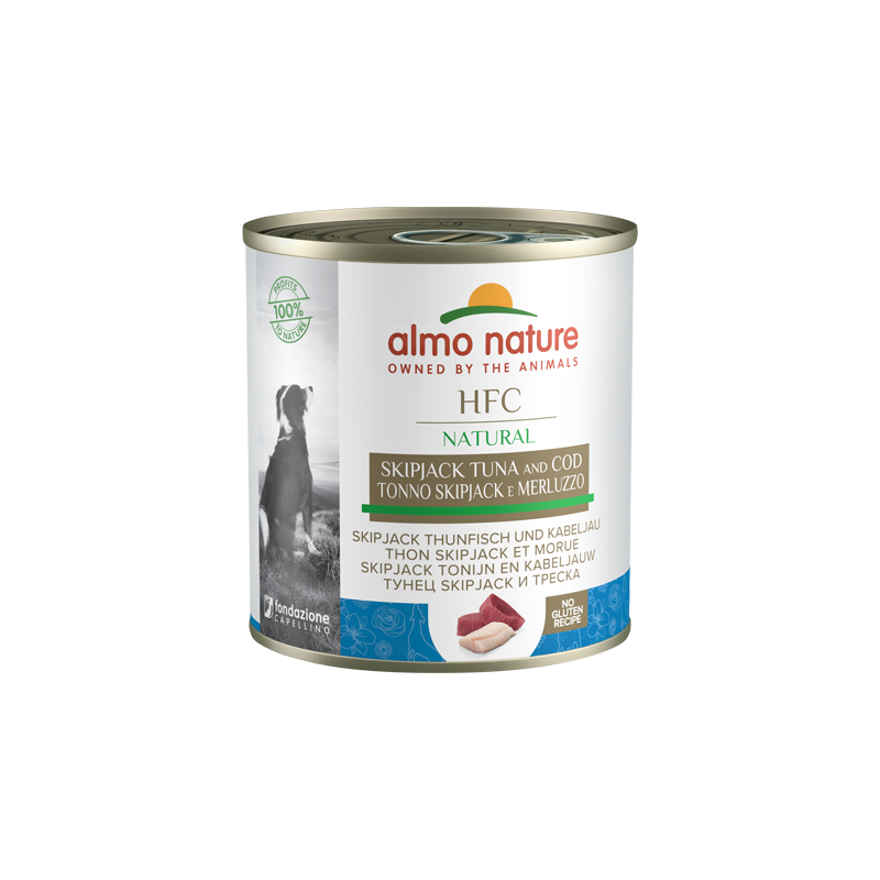 Almo Nature HFC natürliches Dosenfutter für Hunde mit Thunfisch und Kabeljau, 280 g