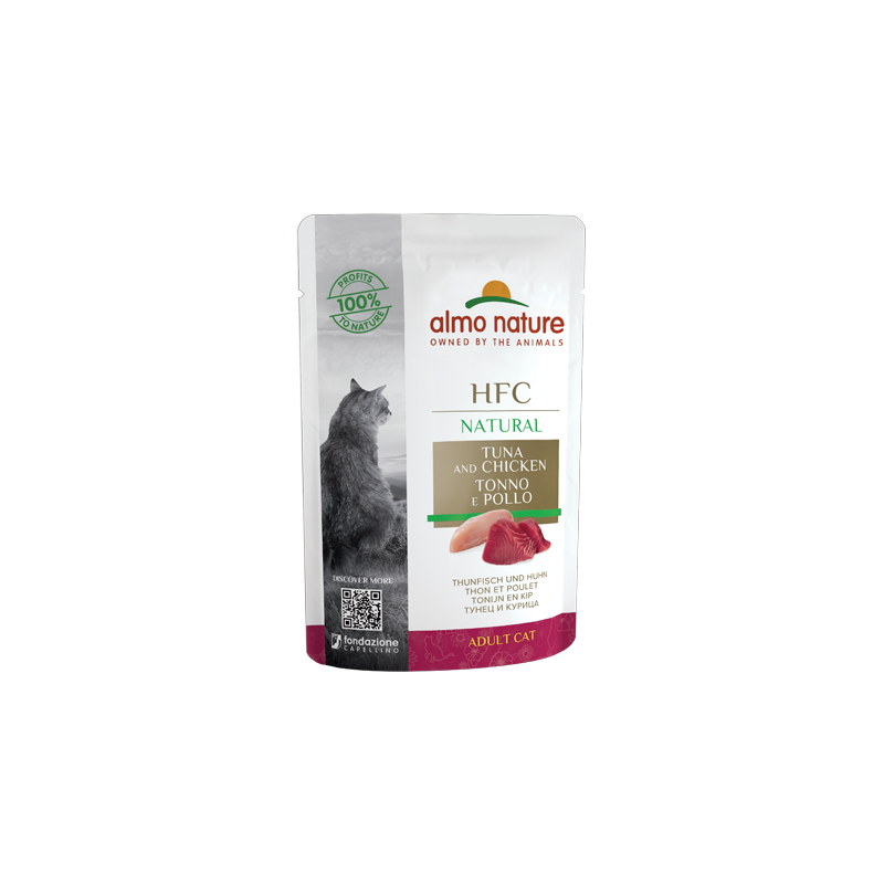 Almo Nature HFC Natural Mitrā barība kaķiem ar tunci un mailītēm, 55g