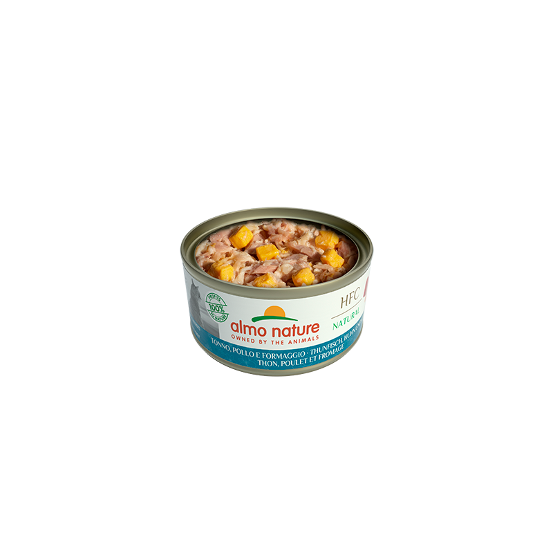 Almo Nature HFC NATURAL Nourriture humide pour chats au thon, poulet et fromage, 70 g