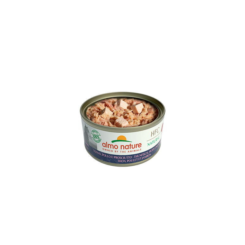 Almo Nature HFC NATURAL Nourriture humide pour chats au thon, poulet et épinards, 70 g