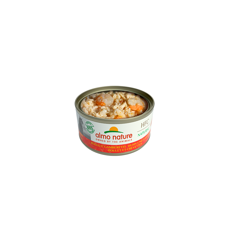 Almo Nature HFC NATURAL, Mitrā barība kaķiem ar vistas gaļu un garnelēm, 70g